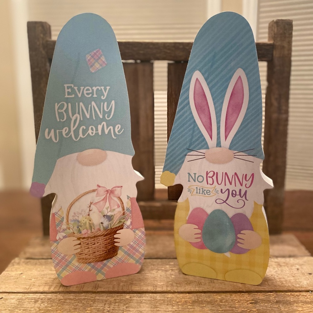 Easter Bunny Gnome Wood Decor Set of 2, No Bunny Like You & Every Bunny Welcome